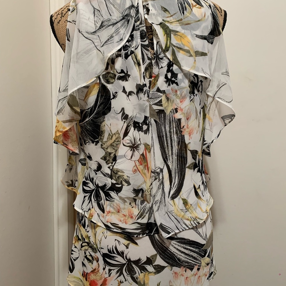 WHBM Floral Cold Shoulder ShortSleeve Blouse S - Picture 9 of 15